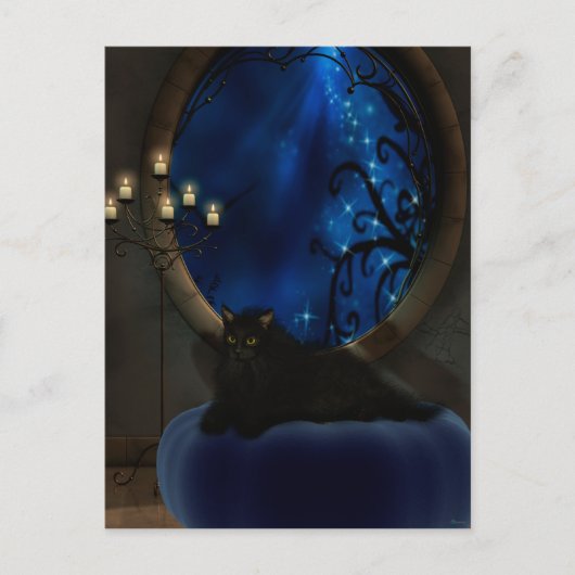 Midnight Blue Fantasy Cat Art Briefkaart (Voorkant)