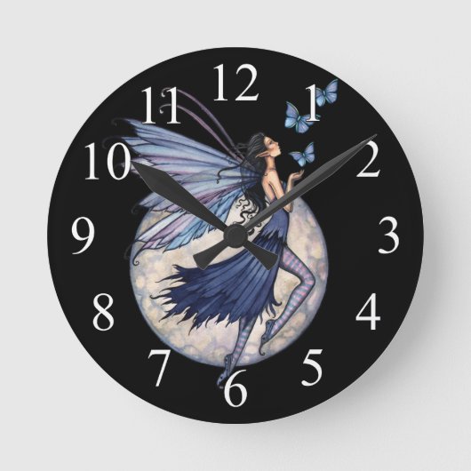 Midnight Blue Fantasy Fairy Art Wall-klok Ronde Klok (Voorkant)