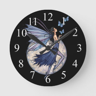 Midnight Blue Fantasy Fairy Art Wall-klok Ronde Klok