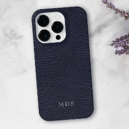 Midnight Blue Faux Leather Look Monogram iPhone 14 Plus Hoesje