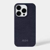 Midnight Blue Faux Leather Look Monogram iPhone Hoesje (Achterkant)