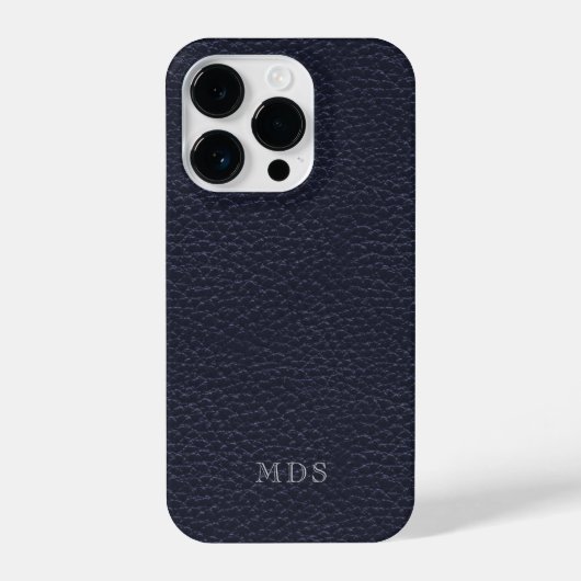 Midnight Blue Faux Leather Look Monogram iPhone Hoesje (Achterkant)