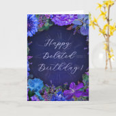 Midnight Blue Floral Belated Birthday Card Kaart (Gele Bloem)