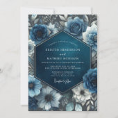 Midnight Blue Floral Bloom Wedding Kaart (Voorkant)