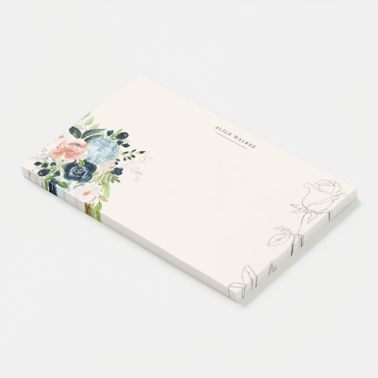 Midnight Blue Floral Blush Post-it Note (Schuin)