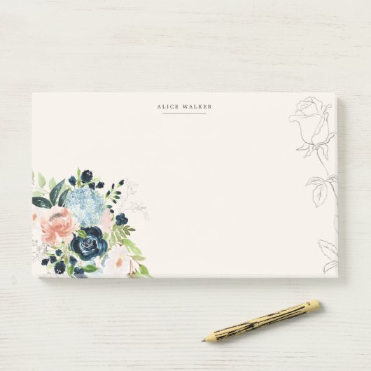 Midnight Blue Floral Blush Post-it Note (Op bureau)