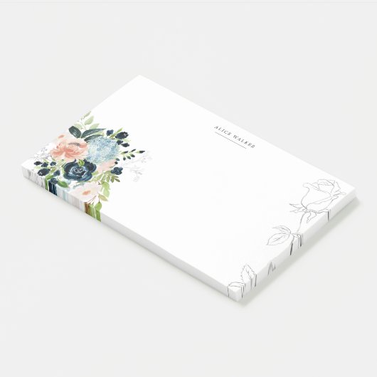 Midnight Blue Floral Blush Stationery Note Card (Schuin)