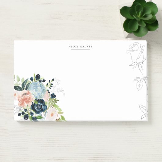 Midnight Blue Floral Blush Stationery Note Card (Kantoor)