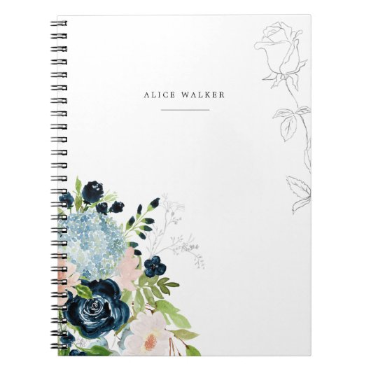 Midnight Blue Floral Blush Stationery Note Card Notitieboek (Voorkant)