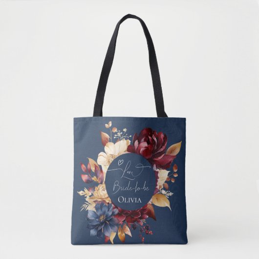 Midnight Blue Floral bruiloft Tote Bag (Voorkant)