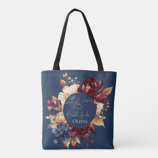 Midnight Blue Floral bruiloft Tote Bag (Achterkant)