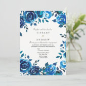 Midnight Blue Floral Engagement Party Kaart (Staand voorkant)