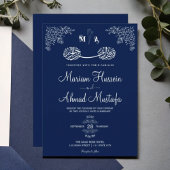 Midnight Blue Floral Islamic Muslim Nikah Wedding Kaart