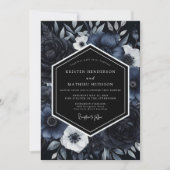 Midnight Blue Floral Opulence Wedding Kaart (Voorkant)