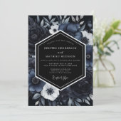 Midnight Blue Floral Opulence Wedding Kaart (Staand voorkant)