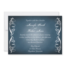 Midnight Blue Floral Posh Wedding Invitation