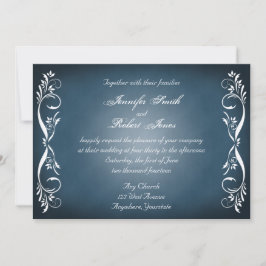 Midnight Blue Floral Posh Wedding Invitation Kaart
