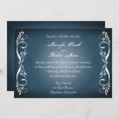 Midnight Blue Floral Posh Wedding Invitation Kaart (Voorkant / Achterkant)