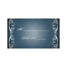 Midnight Blue Floral Posh Wedding Place Cards