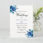 Midnight Blue Floral Roos Weddenschap Kaart (Staand voorkant)