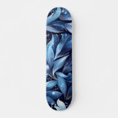 Midnight Blue Floral Skateboard met Abstract Leaf (Voorkant)
