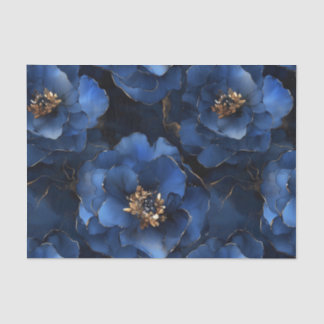 Midnight Blue Flowers Decoupage Tissue Paper Tissuepapier