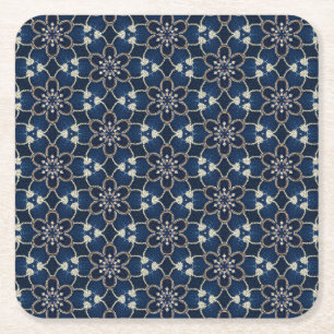 Midnight Blue Flowers Patroon Kartonnen Onderzetters