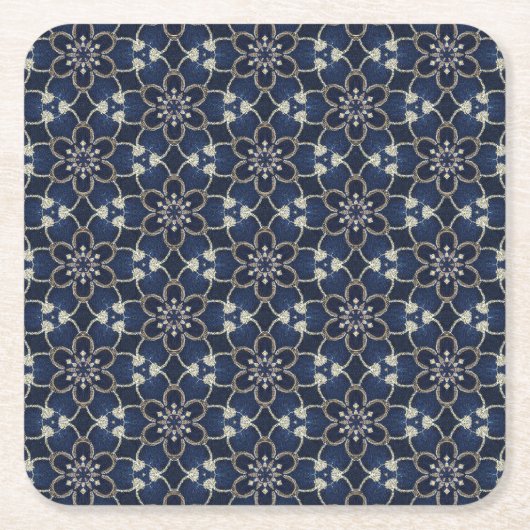 Midnight Blue Flowers Patroon Kartonnen Onderzetters (Voorkant)