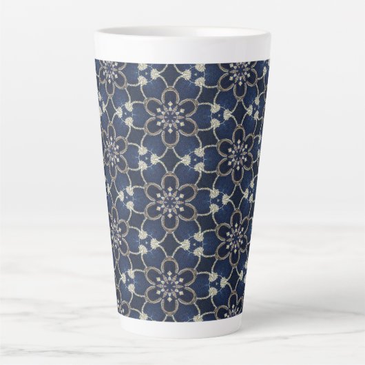 Midnight Blue Flowers Patroon Latte Mok (Voorkant)