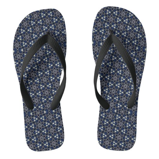 Midnight Blue Flowers Patroon Teenslippers (Voetbed)