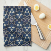 Midnight Blue Flowers Patroon Theedoek (Quarter Fold)