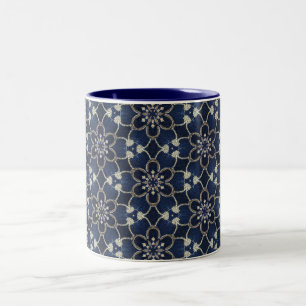 Midnight Blue Flowers Patroon Tweekleurige Koffiemok