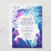 Midnight Blue Foliage Evening Pool Party Sweet 16 Kaart (Voorkant)