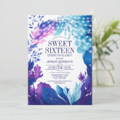 Midnight Blue Foliage Evening Pool Party Sweet 16 Kaart (Staand voorkant)