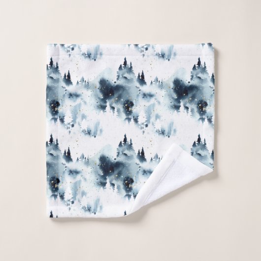 Midnight Blue Forest Waterverf Bad Handdoek (Wasdoekje)
