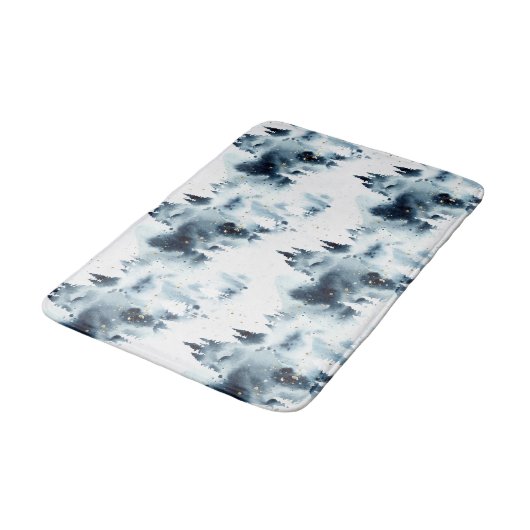 Midnight Blue Forest Waterverf Badmat (Gekanteld)