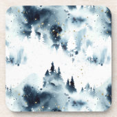 Midnight Blue Forest Waterverf Bier Onderzetter (Voorkant)