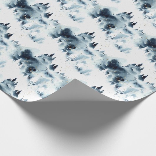 Midnight Blue Forest Waterverf Cadeaupapier (Hoek)