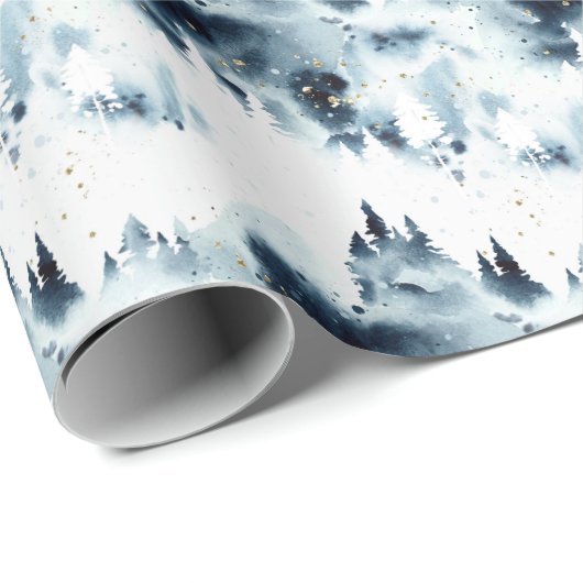 Midnight Blue Forest Waterverf Cadeaupapier (Rol Hoek)