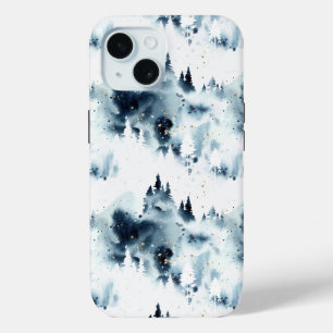 Midnight Blue Forest Waterverf iPhone 15 Case