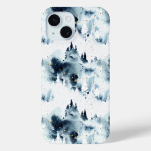 Midnight Blue Forest Waterverf iPhone 15 Case