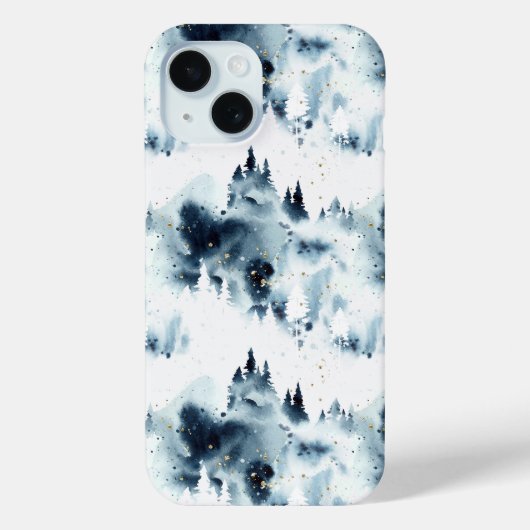 Midnight Blue Forest Waterverf Case-Mate iPhone Case (Achterkant)