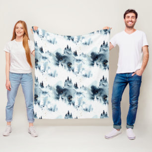 Midnight Blue Forest Waterverf Fleece Deken