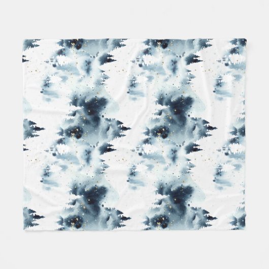 Midnight Blue Forest Waterverf Fleece Deken (Voorkant (Horizontaal))