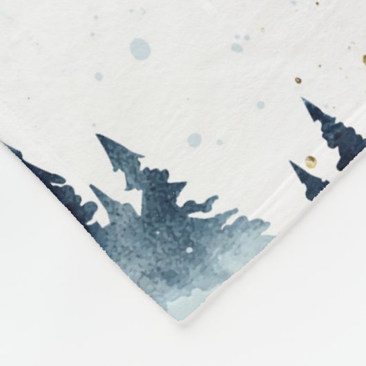 Midnight Blue Forest Waterverf Fleece Deken (Hoek)