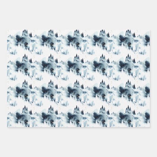 Midnight Blue Forest Waterverf Inpakpapier Vel (Voorkant)