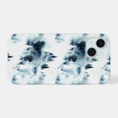 Midnight Blue Forest Waterverf iPhone 15 Case (Achterkant horizontaal)