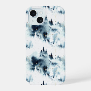 Midnight Blue Forest Waterverf iPhone 15 Case