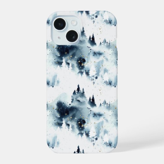 Midnight Blue Forest Waterverf iPhone 15 Case (Achterkant)
