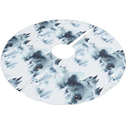 Midnight Blue Forest Waterverf Kerstboom Rok (Gekanteld)